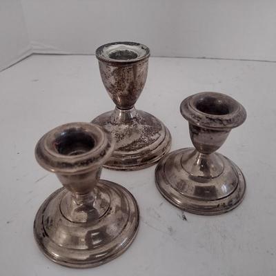 Set of Three Weighted Sterling Silver Candle Holders
