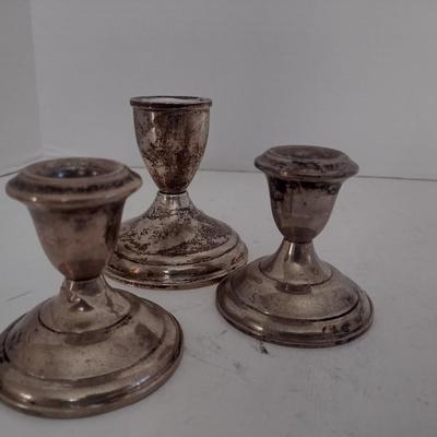 Set of Three Weighted Sterling Silver Candle Holders