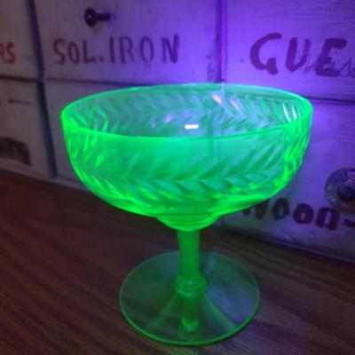 Set of Six Vintage Uranium Stemmed Glasses