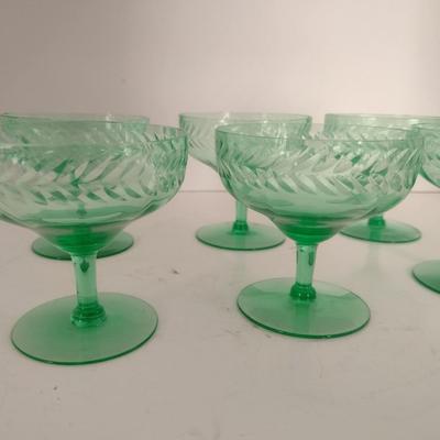 Set of Six Vintage Uranium Stemmed Glasses