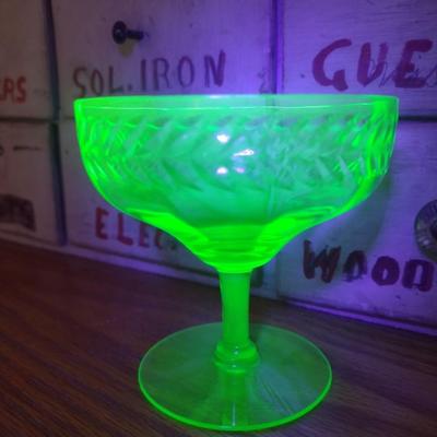 Set of Six Vintage Uranium Stemmed Glasses