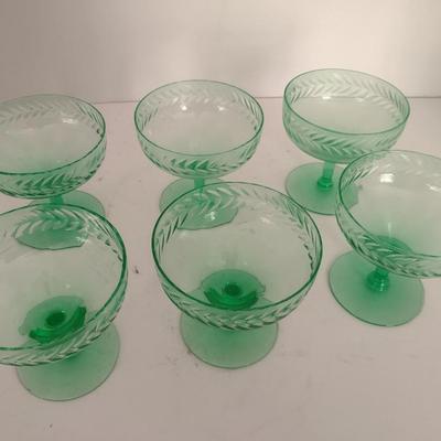Set of Six Vintage Uranium Stemmed Glasses