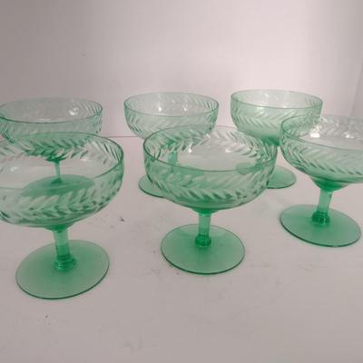 Set of Six Vintage Uranium Stemmed Glasses