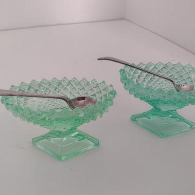 Pair of Vintage Uranium Glass Salt Sellers