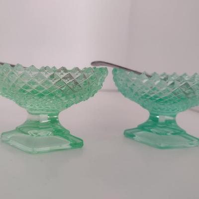 Pair of Vintage Uranium Glass Salt Sellers