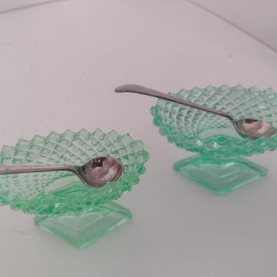 Pair of Vintage Uranium Glass Salt Sellers