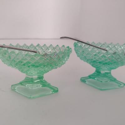 Pair of Vintage Uranium Glass Salt Sellers