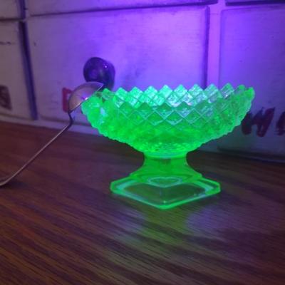 Pair of Vintage Uranium Glass Salt Sellers