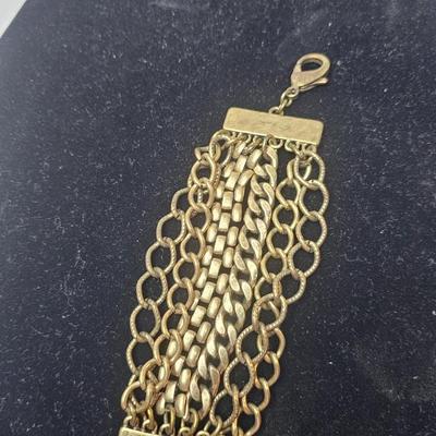 Vintage Gold-Tone Multi-Chain Statement Bracelet with Lobster Clasp