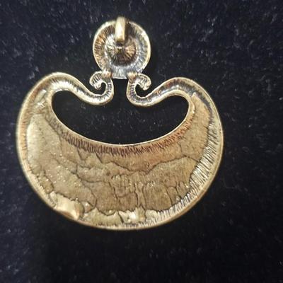 Vintage Gold-Tone Crescent Pendant with Clear Faceted Accent