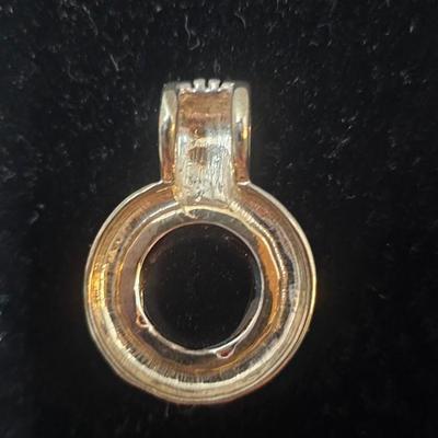 Vintage Silver-Tone Black Onyx Style Cabochon Pendant with Beaded Bail