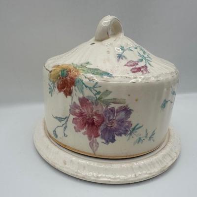 Antique Floral Covered Cheese Dish with Underplate