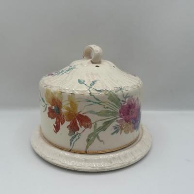Antique Floral Covered Cheese Dish with Underplate