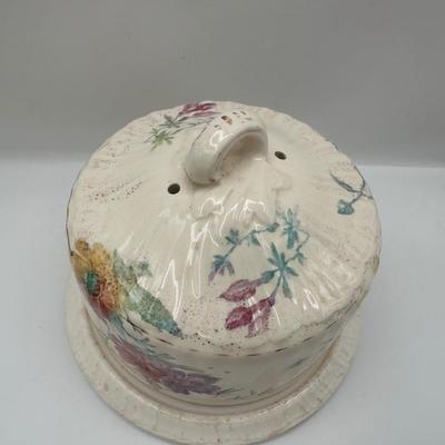 Antique Floral Covered Cheese Dish with Underplate