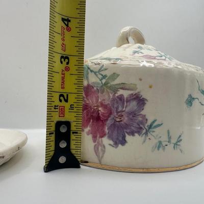 Antique Floral Covered Cheese Dish with Underplate