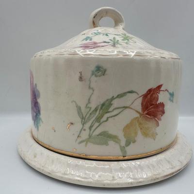 Antique Floral Covered Cheese Dish with Underplate