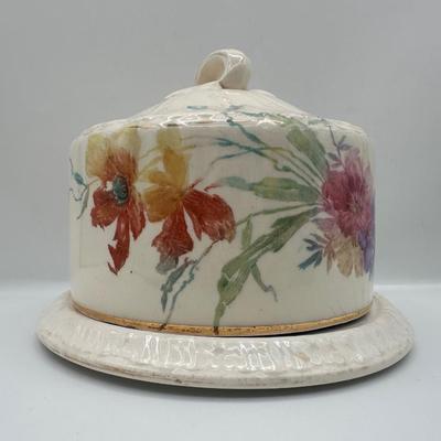Antique Floral Covered Cheese Dish with Underplate