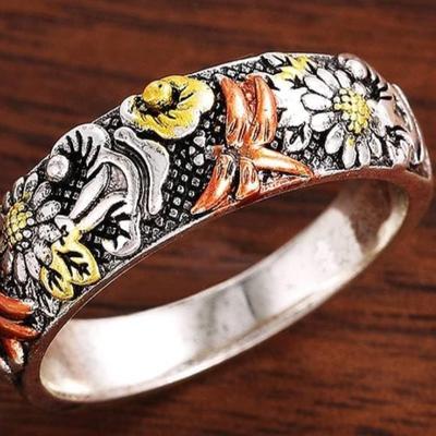 3-Tone Metallic Style Ring with Insect Dragon Fly