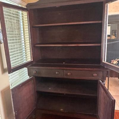 Vintage Wooden China Cabinet with Glass Display Doors