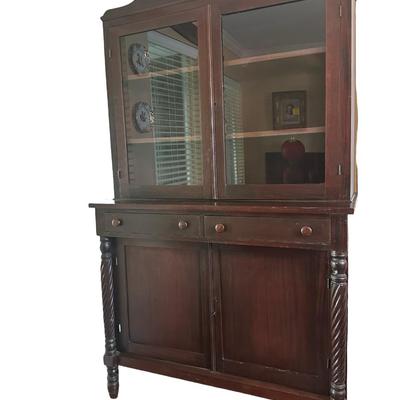 Vintage Wooden China Cabinet with Glass Display Doors
