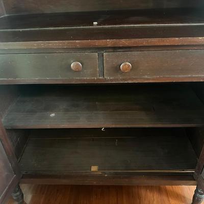 Vintage Wooden China Cabinet with Glass Display Doors