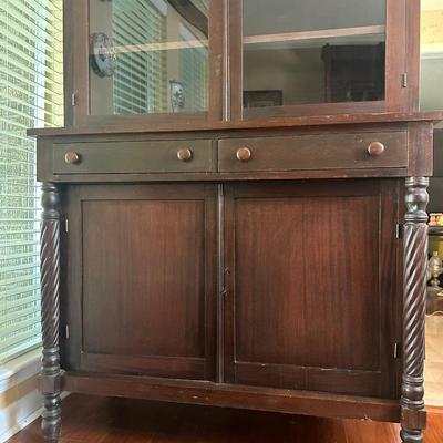 Vintage Wooden China Cabinet with Glass Display Doors