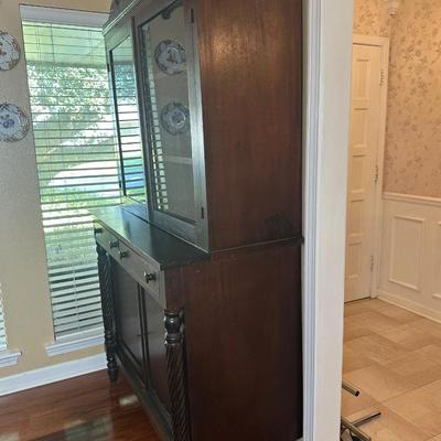 Vintage Wooden China Cabinet with Glass Display Doors