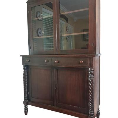 Vintage Wooden China Cabinet with Glass Display Doors
