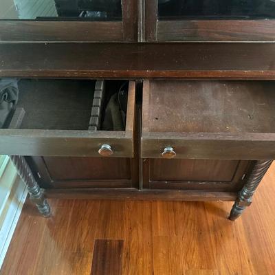 Vintage Wooden China Cabinet with Glass Display Doors