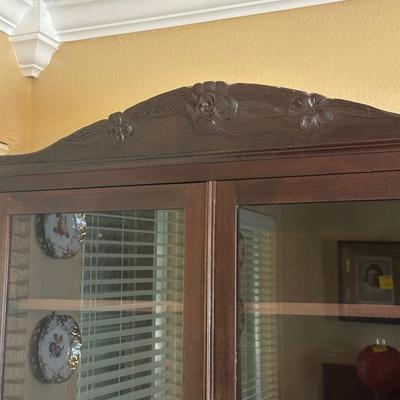 Vintage Wooden China Cabinet with Glass Display Doors