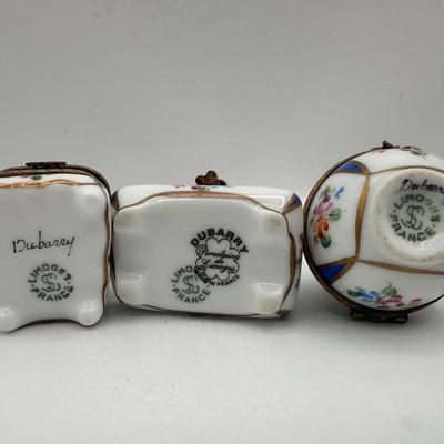 Three Limoges France Porcelain Trinket Boxes by Dubarry