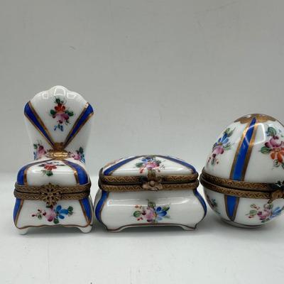 Three Limoges France Porcelain Trinket Boxes by Dubarry