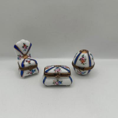Three Limoges France Porcelain Trinket Boxes by Dubarry