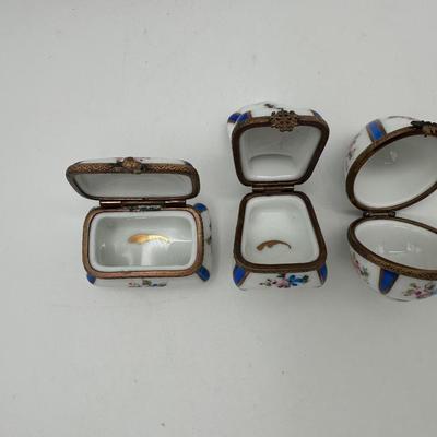 Three Limoges France Porcelain Trinket Boxes by Dubarry