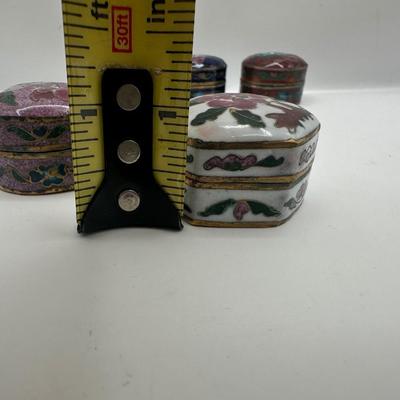 Group of Six Chinese Cloisonné Enamel Trinket Boxes with Case