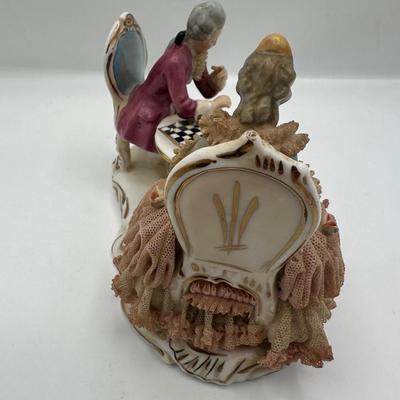 Dresden Porcelain Lace Figurine: Victorian Chess Couple