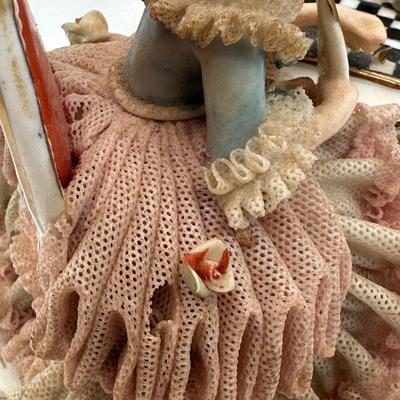 Dresden Porcelain Lace Figurine: Victorian Chess Couple