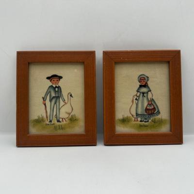 Pair of Jean Henry Theorem Paintings on Velvet – Folk Art, Framed