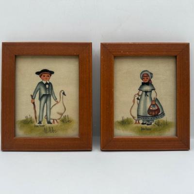 Pair of Jean Henry Theorem Paintings on Velvet – Folk Art, Framed