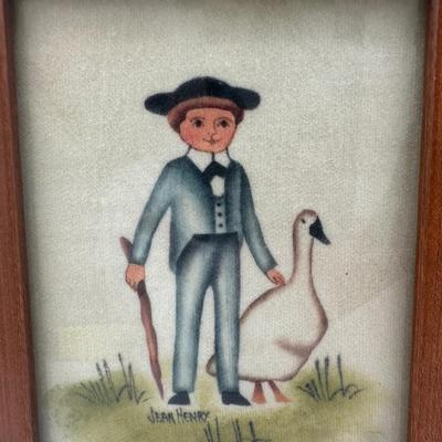 Pair of Jean Henry Theorem Paintings on Velvet – Folk Art, Framed