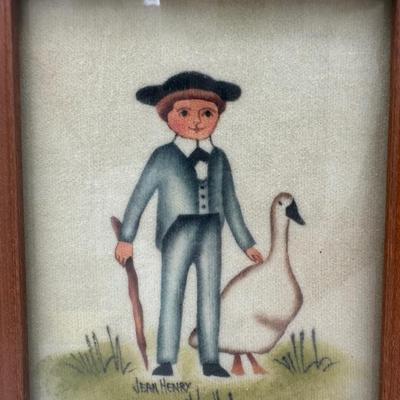 Pair of Jean Henry Theorem Paintings on Velvet – Folk Art, Framed