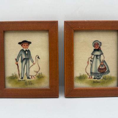 Pair of Jean Henry Theorem Paintings on Velvet – Folk Art, Framed