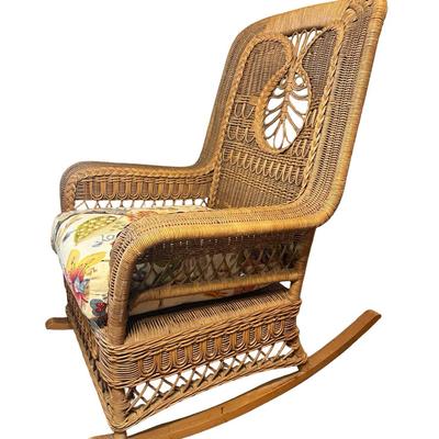 Wicker Rocking Chair with Cushioned Seat