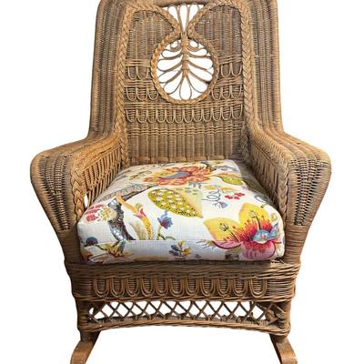 Wicker Rocking Chair with Cushioned Seat