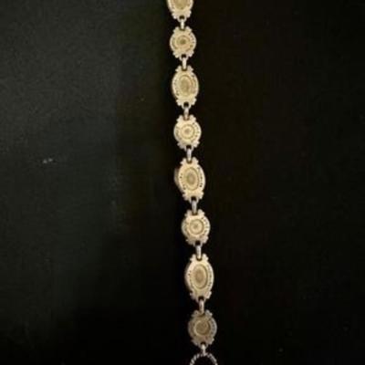 .925 OVAL SHAPED SHELL & ROUND TURQUOISE COLORED BRACELET