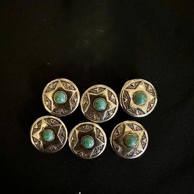 6 STAR BUTTONS WITH TURQUOISE COLORED STONES