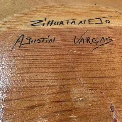 Signed Agustin Vargas Mexican Folk Art Fish Platter – Hand-Painted Lacquered Wood Wall Plate