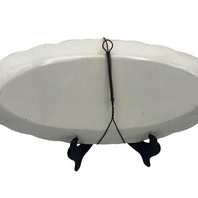 Vintage Blue Fish Platter with Gilt Decorated Scalloped Rim