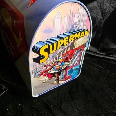 Vintage 2000s Vandor Collectible Tins Superman DC Comics Metal Lunch Box | Flying Man of Steel Over Metropolis | Hinged Lid w/ Handle |...