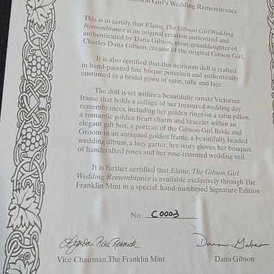 Franklin Mint “Elaine” Gibson Girl Wedding Remembrance Shadow Box Doll w/ COA (RenembRance)